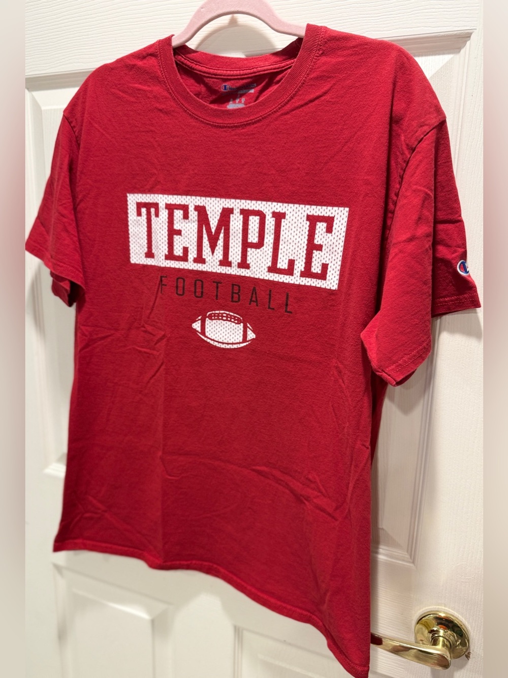 Champion Temple Football T-Shirt Men’s Large Red NCAA College Sports Graphic Tee - Picture 4 of 8